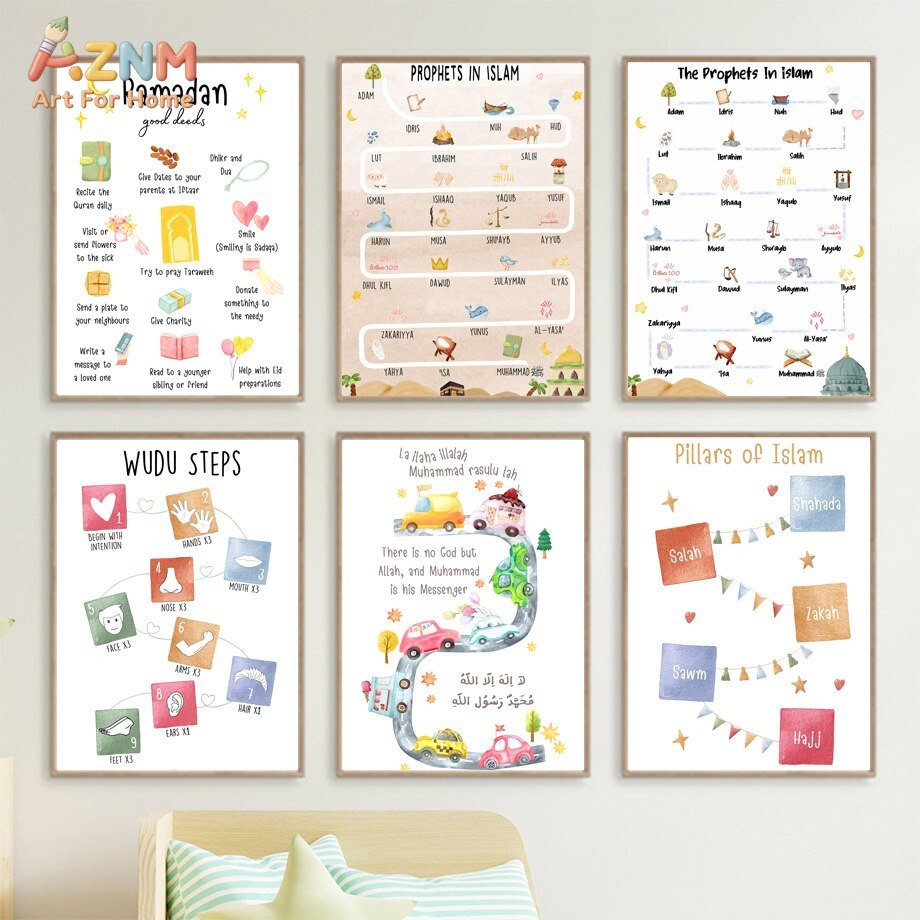 Kids Education Steps - AZNM Watercolor Islamic Kids Canvas Print