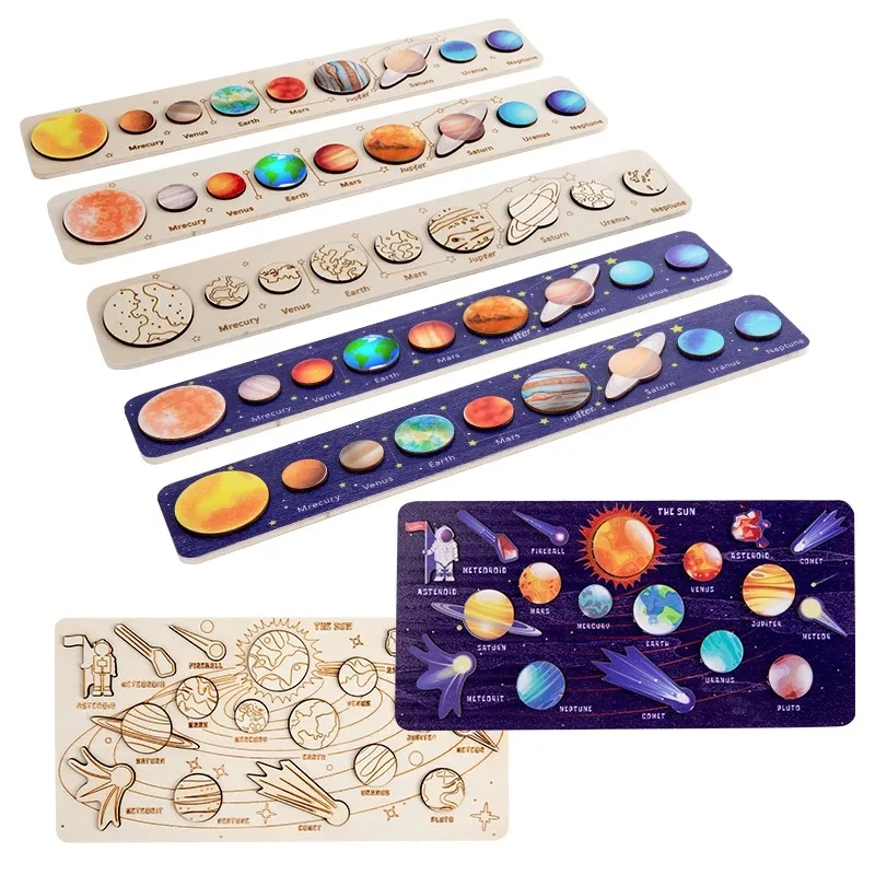 Montessori Shelf Toy - Children Wooden Space Planet Puzzles Montessori