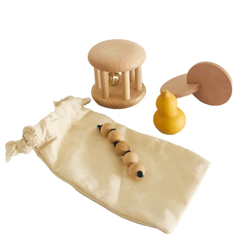 Kids Education Tools - Montessori Wood Bell Rattle Interlocking Discs