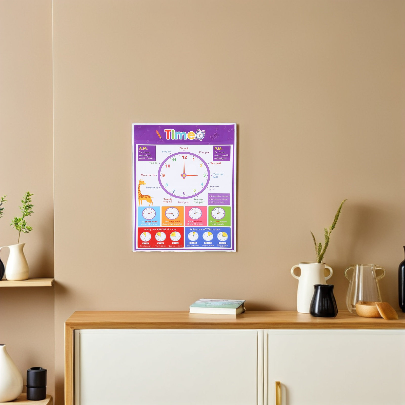 Time Teaching Poster for Kids  - огляд і ціна Kids Education Wallpaper