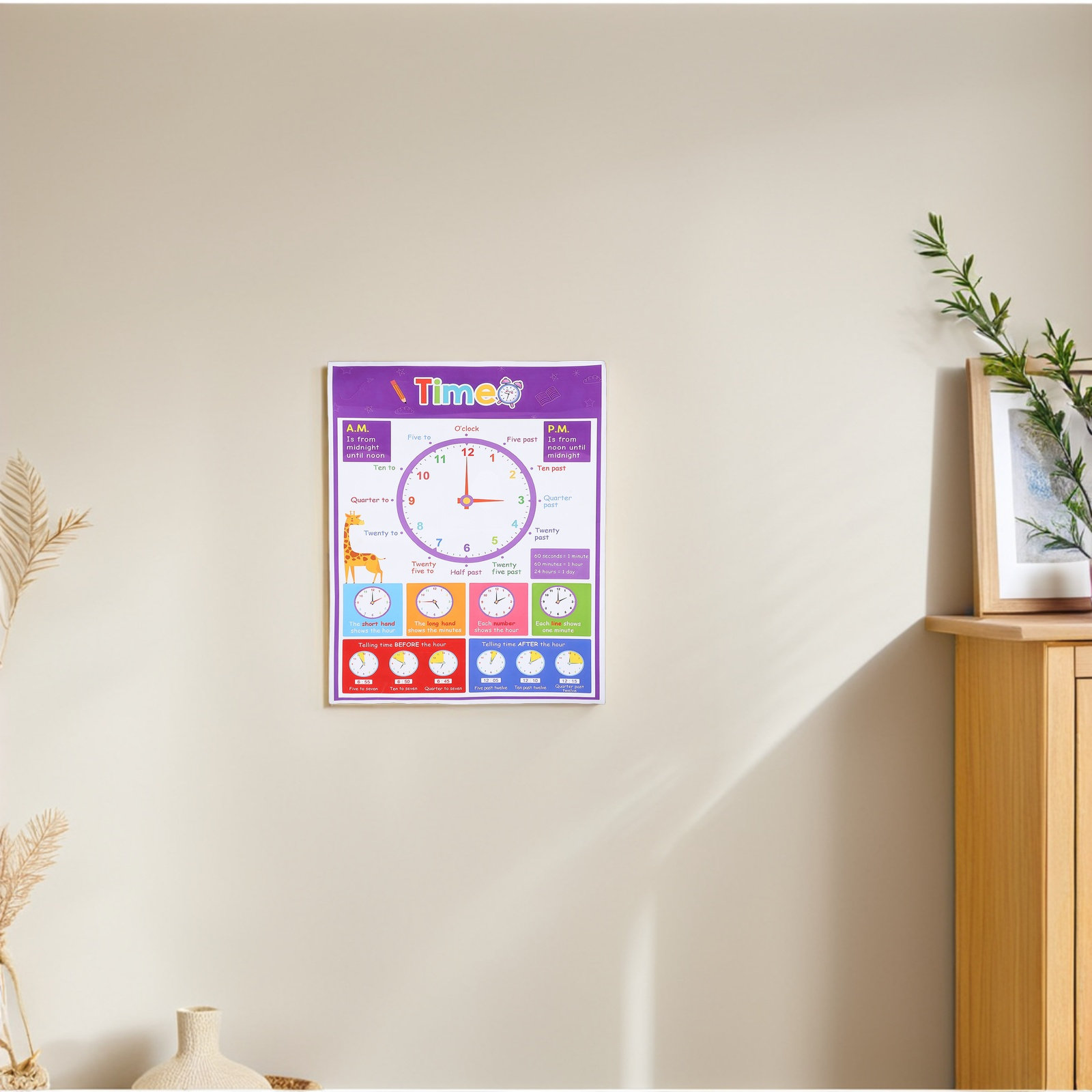 Time Teaching Poster for Kids  - огляд і ціна Kids Education Wallpaper