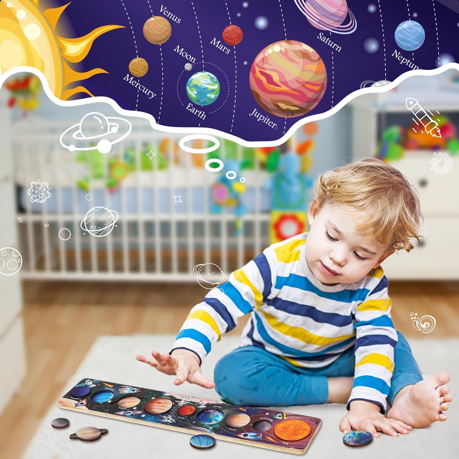 Children Wooden Space Planet P - огляд і ціна Montessori Shelf Toy